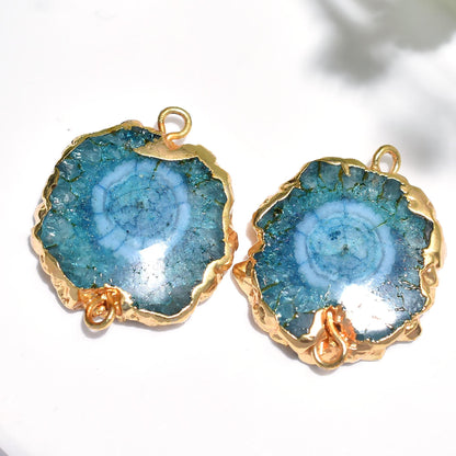 Solar Quartz Slice Earrings Pairs Connectors | Gold Electroplated Double Bail Findings for Jewelry Making - Wholesale