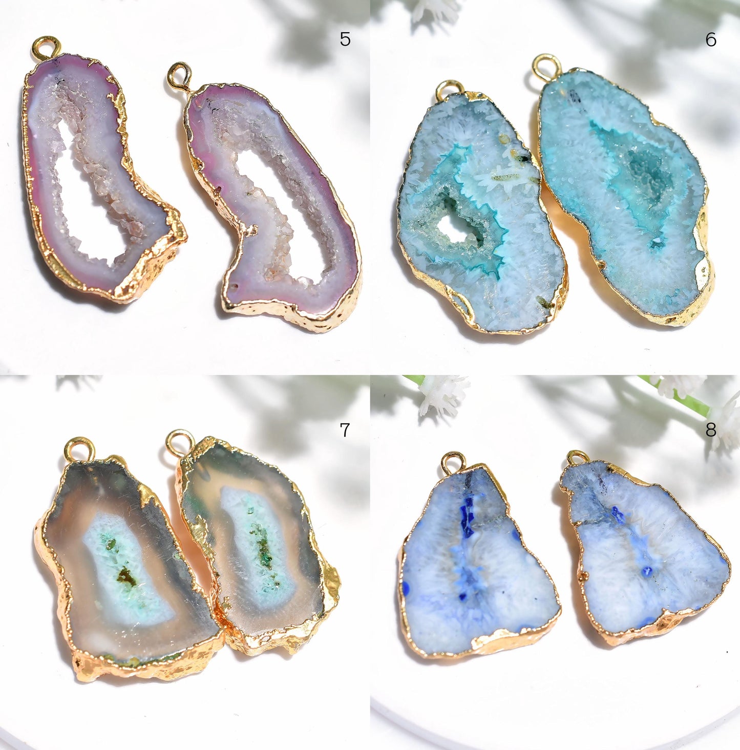 Window Slice Agate Gold Plated Earrings - Colorful Geode Pair for DIY