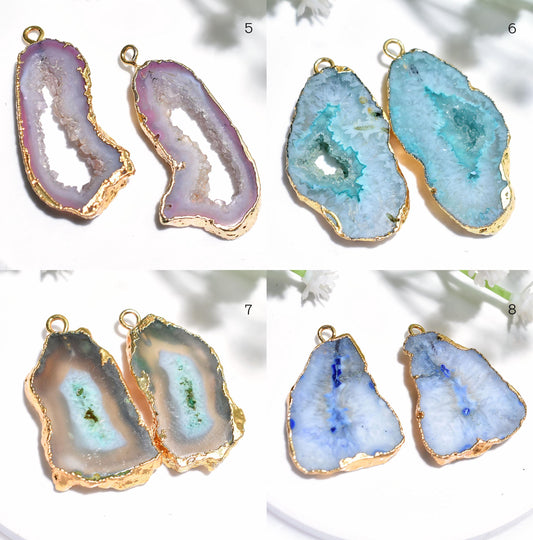 Window Slice Agate Gold Plated Earrings - Colorful Geode Pair for DIY