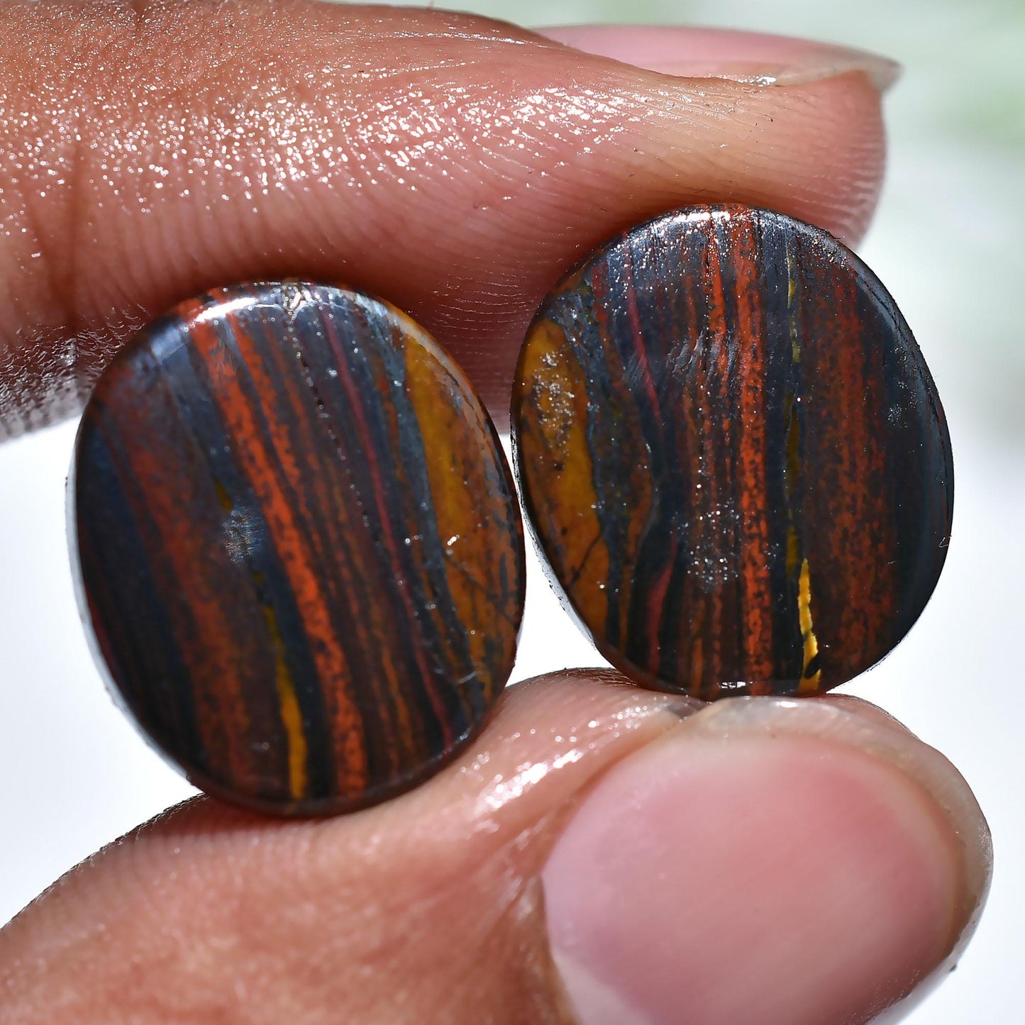 Golden Iron Tiger Eye Cabochon Pair - Matched Iron Tiger Eye Pair for Earring Jewelry