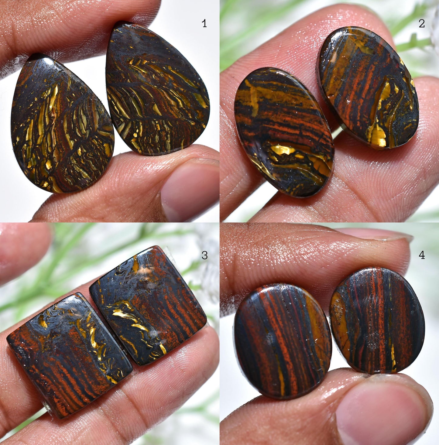 Golden Iron Tiger Eye Cabochon Pair - Matched Iron Tiger Eye Pair for Earring Jewelry