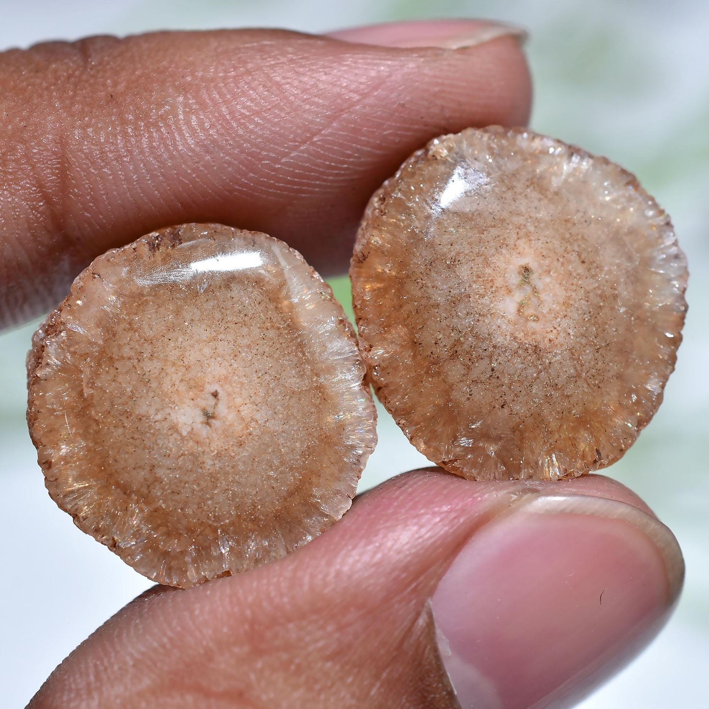 Beautiful Solar Quartz Pair Cabochon – Round Geode Stalactite Gemstones