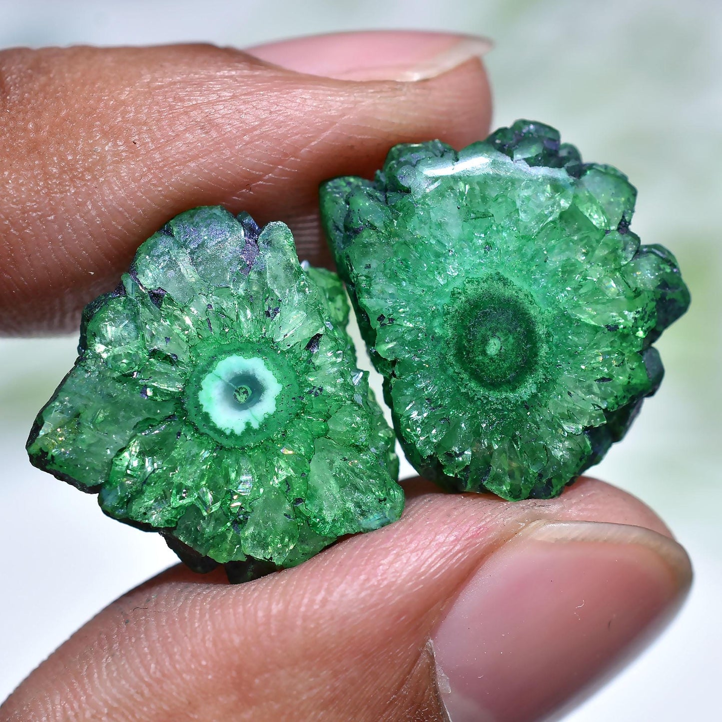 Beautiful Solar Quartz Pair Cabochon – Round Geode Stalactite Gemstones