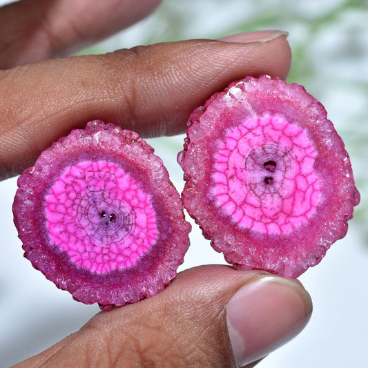 Pink Stalactite Slices Pair – Gemstone Cabochons for DIY Earrings & Gifts