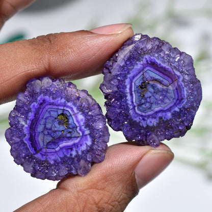 Amazing Solar Quartz Cabochon Pair – Geode Agate Stalactite Slices for Earring