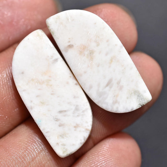 White Scolecite Earrings Pair - Mixed Shape Smooth Gemstones Matching Pair