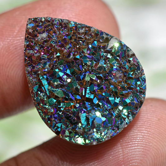 Rainbow Titanium Druzy Cabochon – Pear Shape Flatback Gemstone for Ring Making"