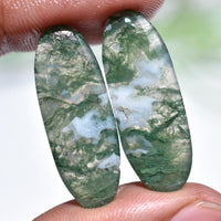 Moss Agate Matched Pair - 100% Natural Green Oval & Pear Gemstones