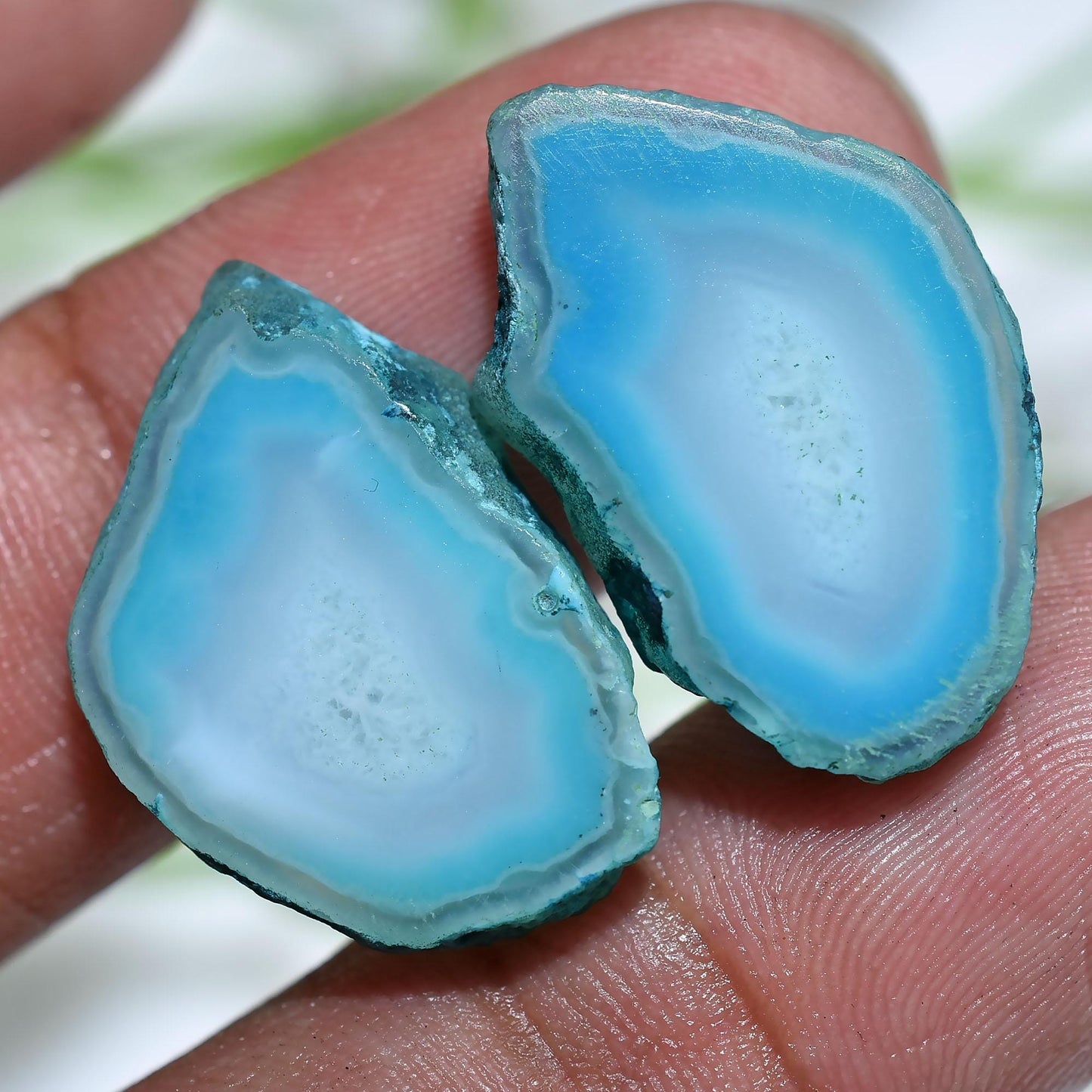 Natural Blue Solar Quartz Geode Pair – Sky Blue Agate Slice Druzy for Earrings