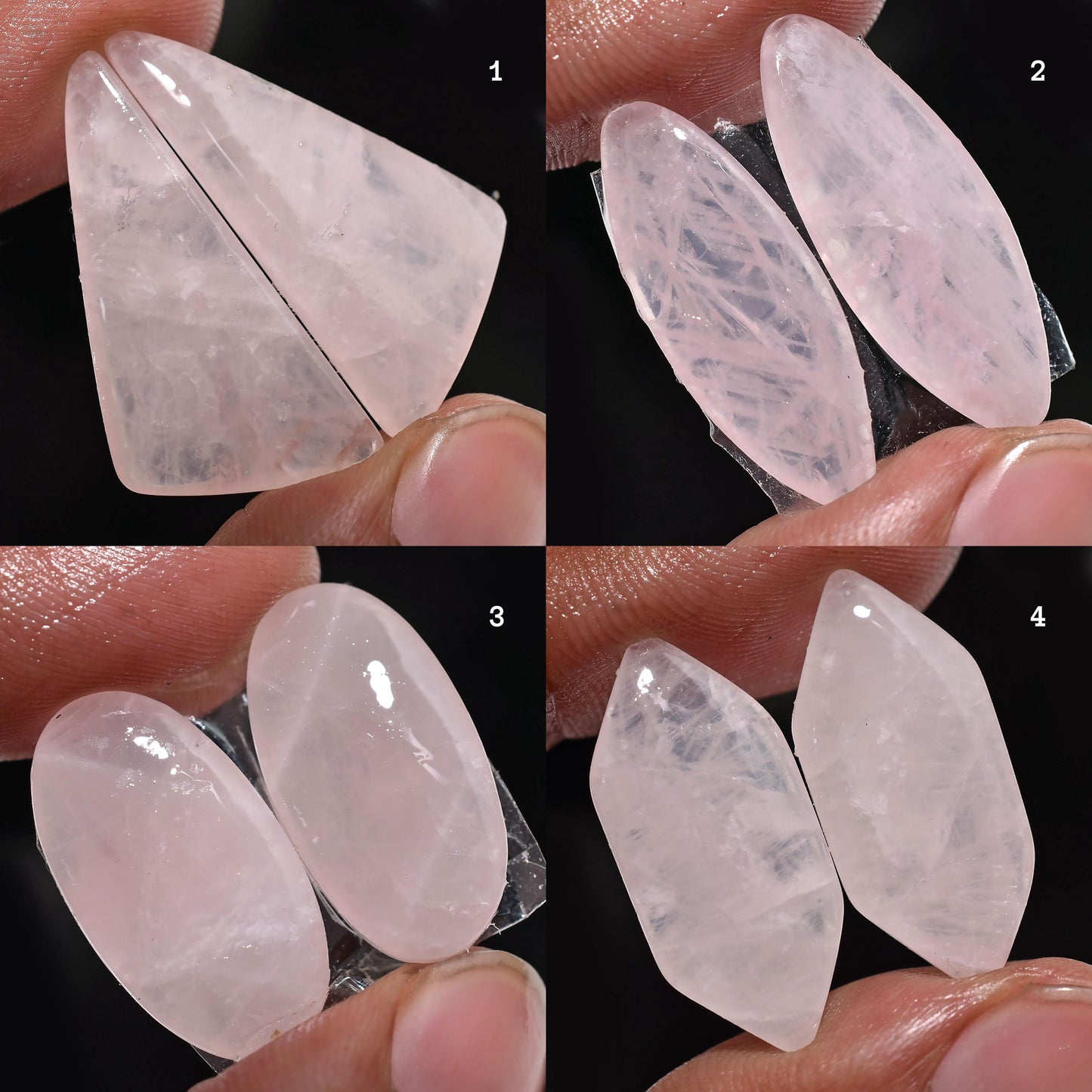 Natural Rose Quartz Crystal Cabochon Pairs – Matching Pink Quartz Stones for Earring Making