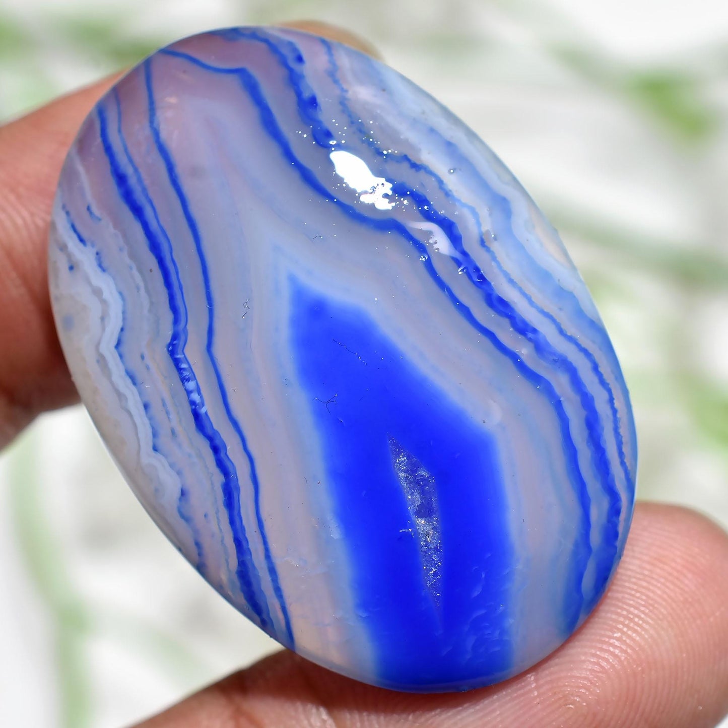 Blue Botswana Agate Slice – Smooth Oval Shaped Crystal Stone for Jewelry Making