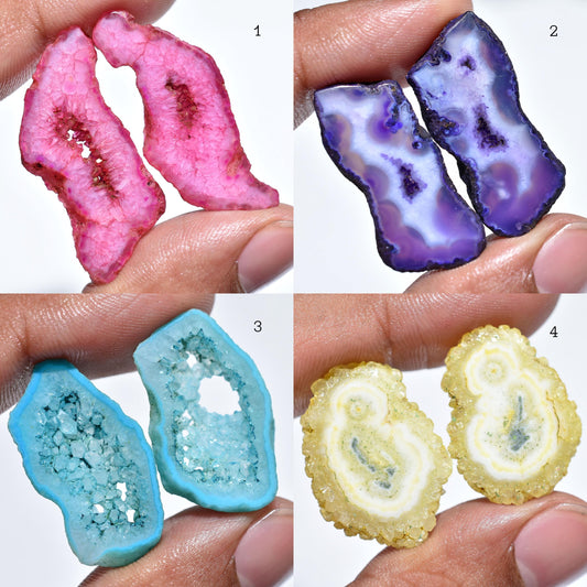 Beautiful Mix Color Window Druzy Earring Pair – Solar Quartz Geode Slices for Jewelry Making