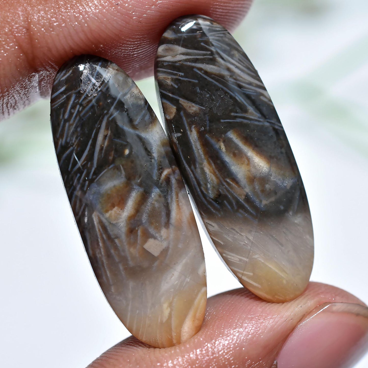 Brown Palm Root Gemstone Pair – Mixed Shape Cabochons for Earrings