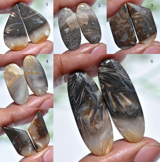 Brown Palm Root Gemstone Pair – Mixed Shape Cabochons for Earrings