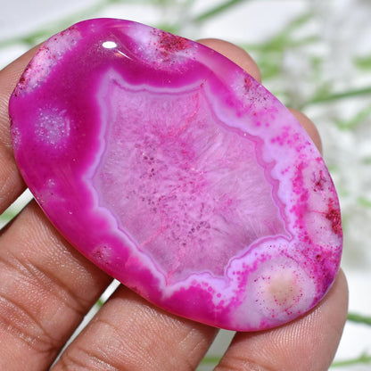 Beautiful Fuchsia Solar Quartz Gemstone - Pink Agate Crystal Cabochon, Smooth Oval Slice 99Carat