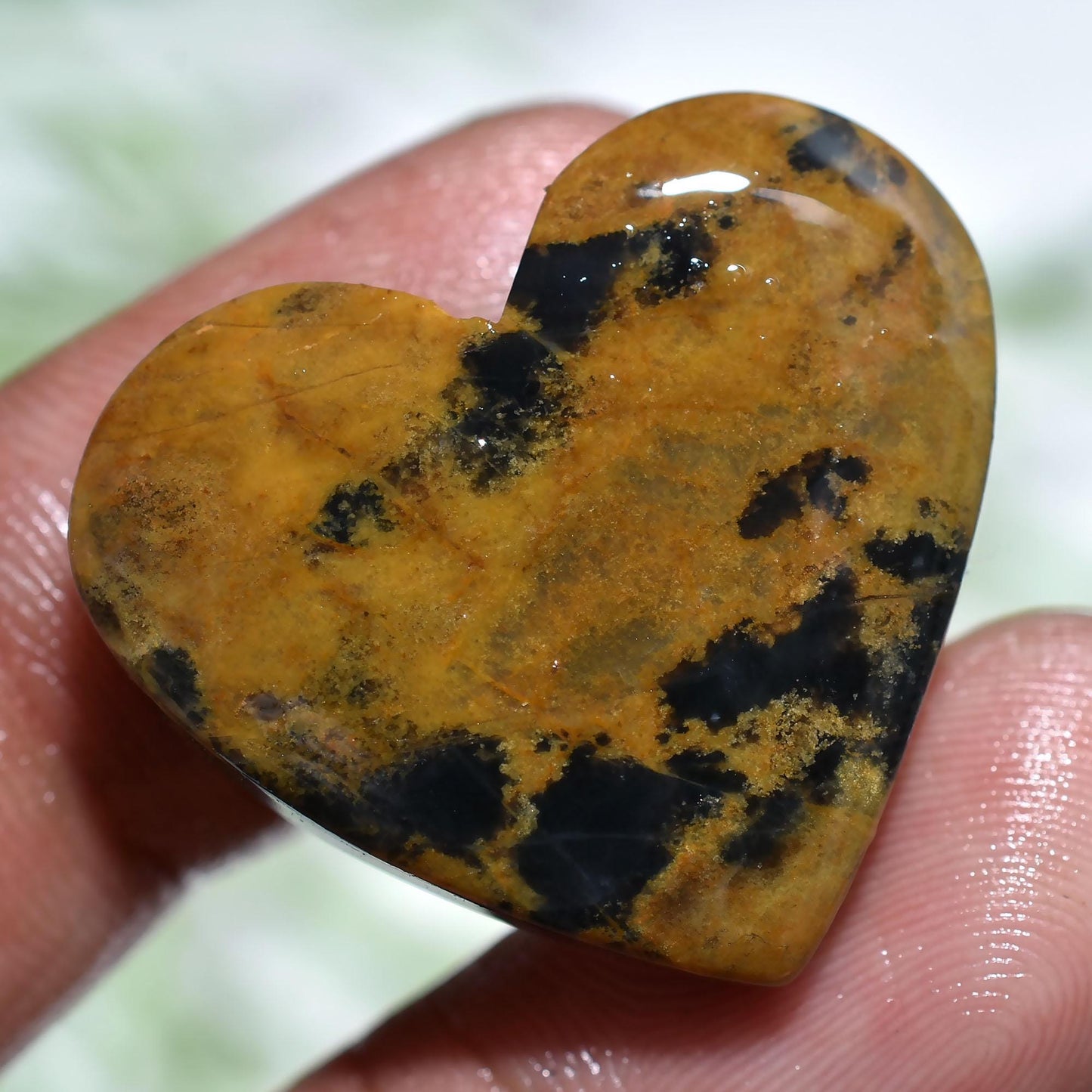 Natural Mango Jasper Heart Cabochon - Smooth Flat Back Crystal