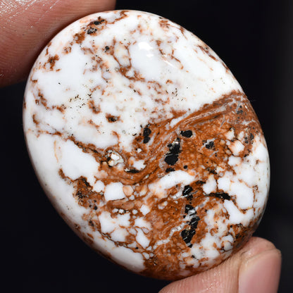 Wild Horse Stone Oval Cabochon - White & Brown Polished Magnesite for Wire-Wrap Pendants | Wholesale Available