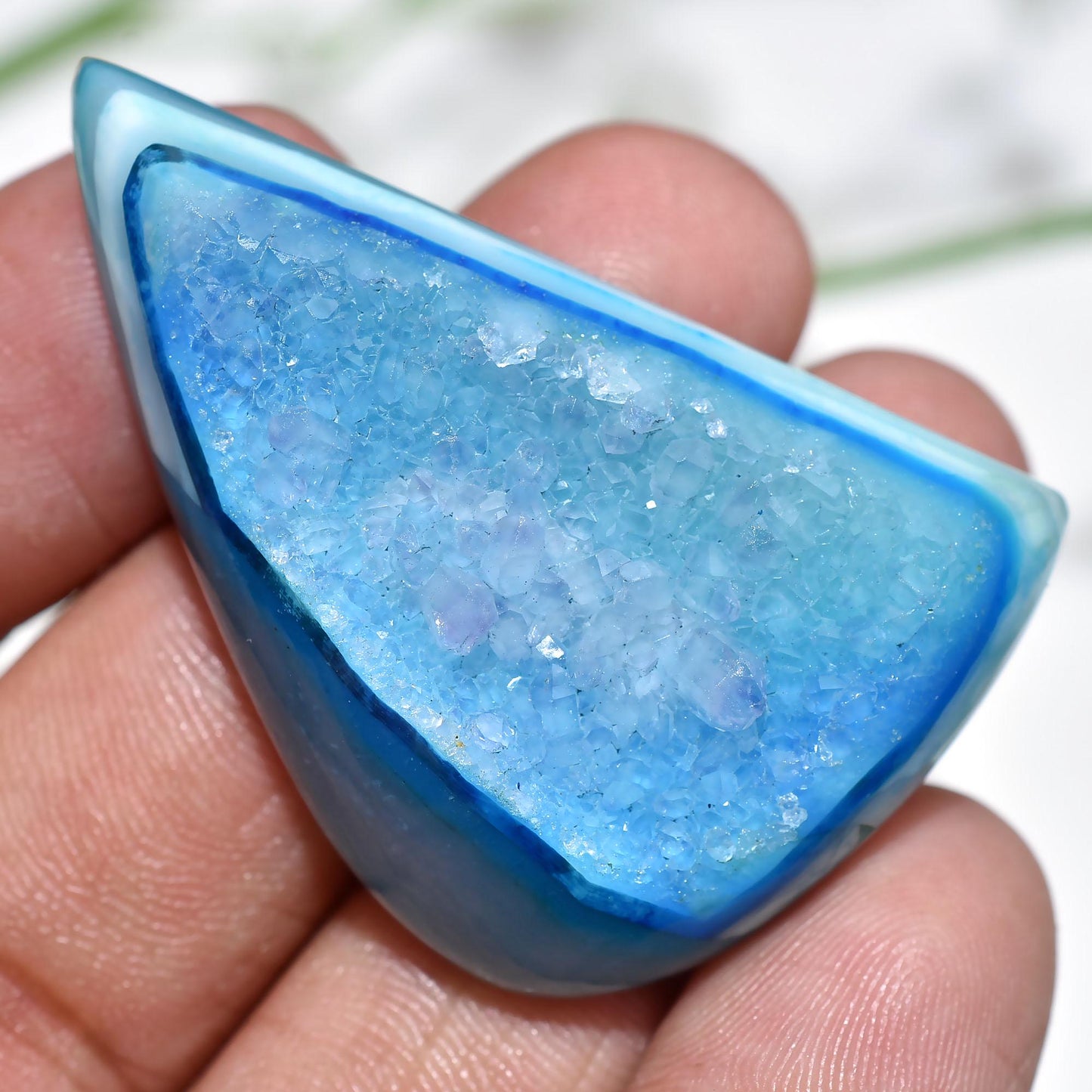 Stunning Druzy Agate Cabochon Loose Gemstone - Sparkling Blue Agate Window Druzy Geode Stone for Pendant Making