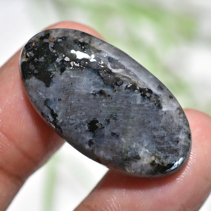 Iridescent Larvikite Gemstone – Oval Black Cabochon for Pendant Jewelry