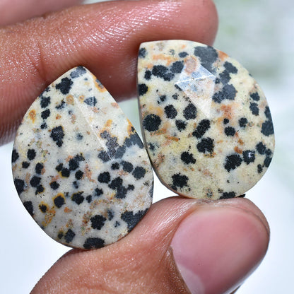 Fancy Dalmatian Jasper Cabochon Pair – Faceted Earring Gemstones for Jewelry Making