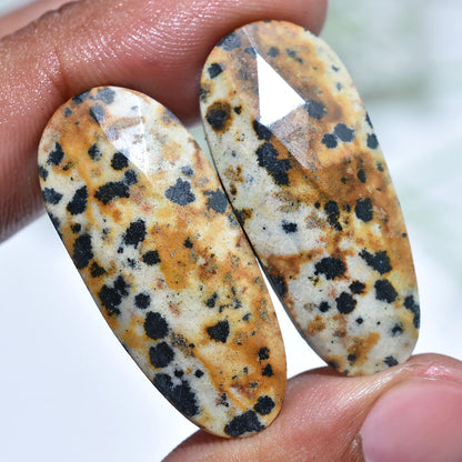 Dalmatian Jasper Gemstone Pair – Fancy Faceted Cabochon Earrings for Jewelry Making