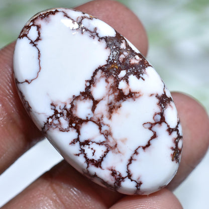 Natural Wild Horse Magnesite Cabochon – White & Brown Jasper Pear Shaped Gemstone