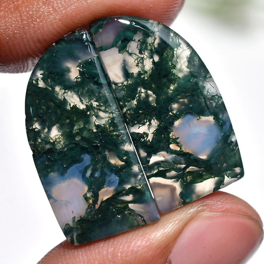 Moss Agate Pair for Earrings – Wholesale Loose Cabochons for Custom Jewelry