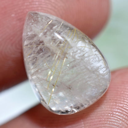 Golden Rutile Crystal Pear Gemstone - Smooth Flatback Cabochon for DIY Jewelry