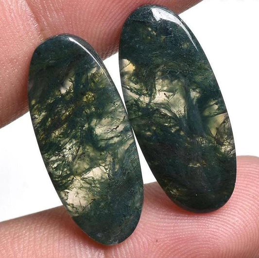 Moss Agate Earrings Pair, Green Loose Gemstone