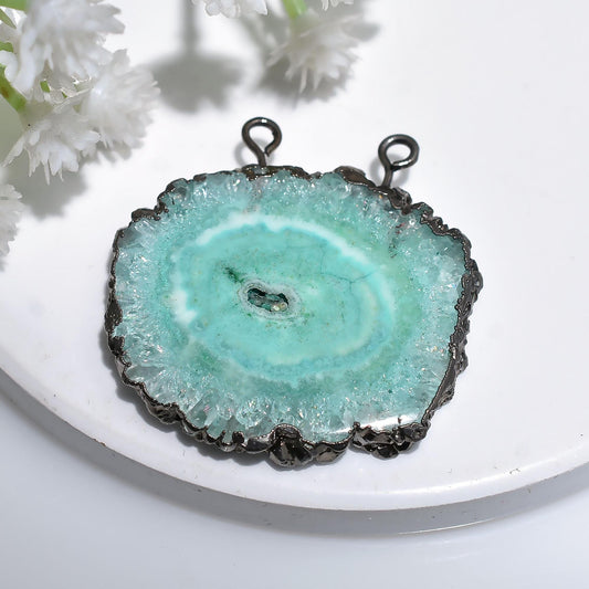 Green Agate Druzy Geode Connectors - Black Electroplated DIY Jewelry Supplies