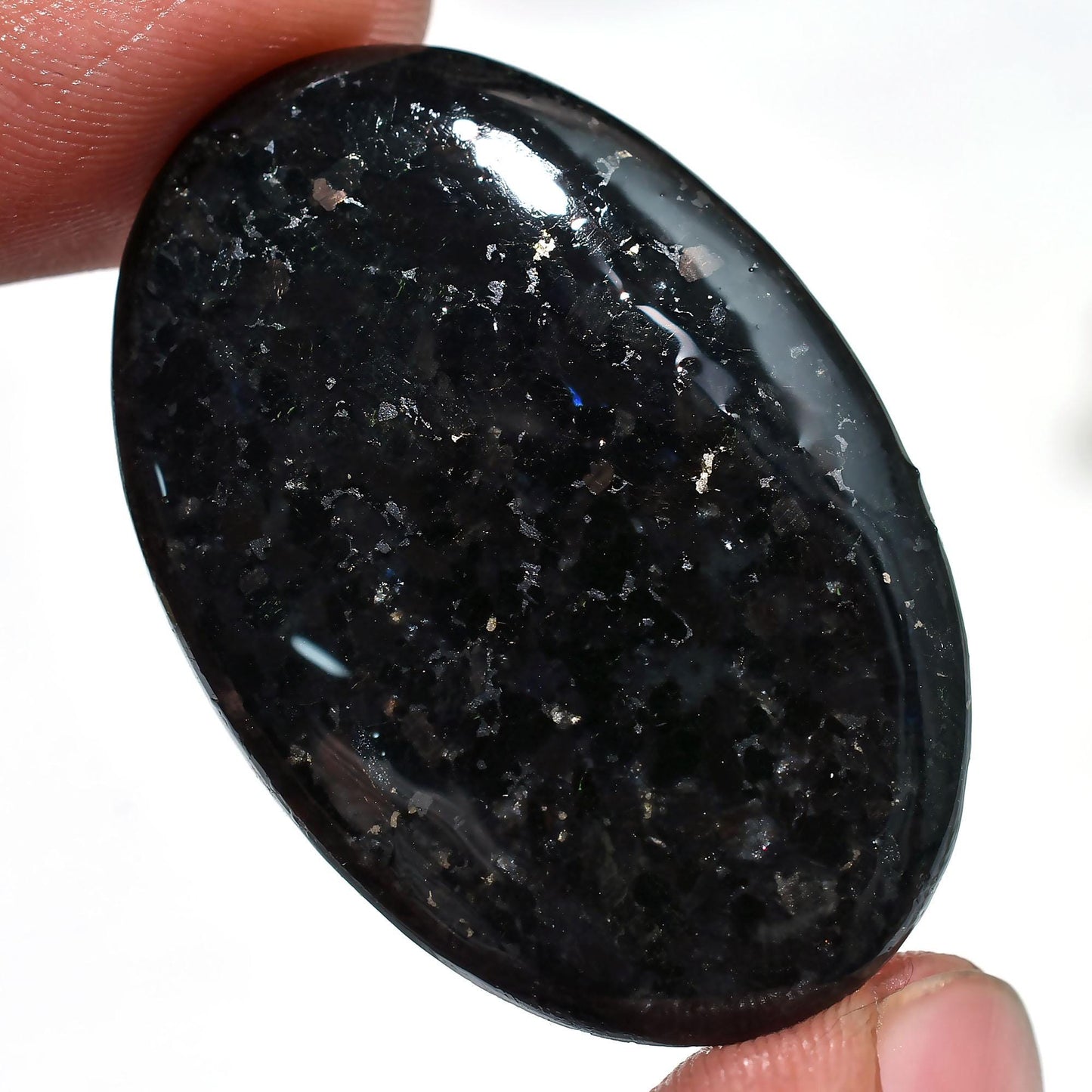 Natural Nuummite Cabochon - Oval Flat Back Gemstone for Jewelry, Wholesale Polished Stone