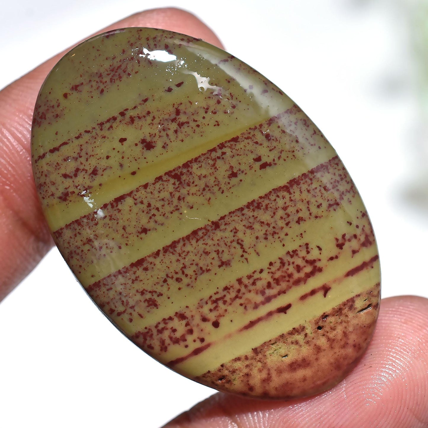 Large Oval Gemstone Cabochon - Green & Red Flat Back Stone for Jewelry Supplies