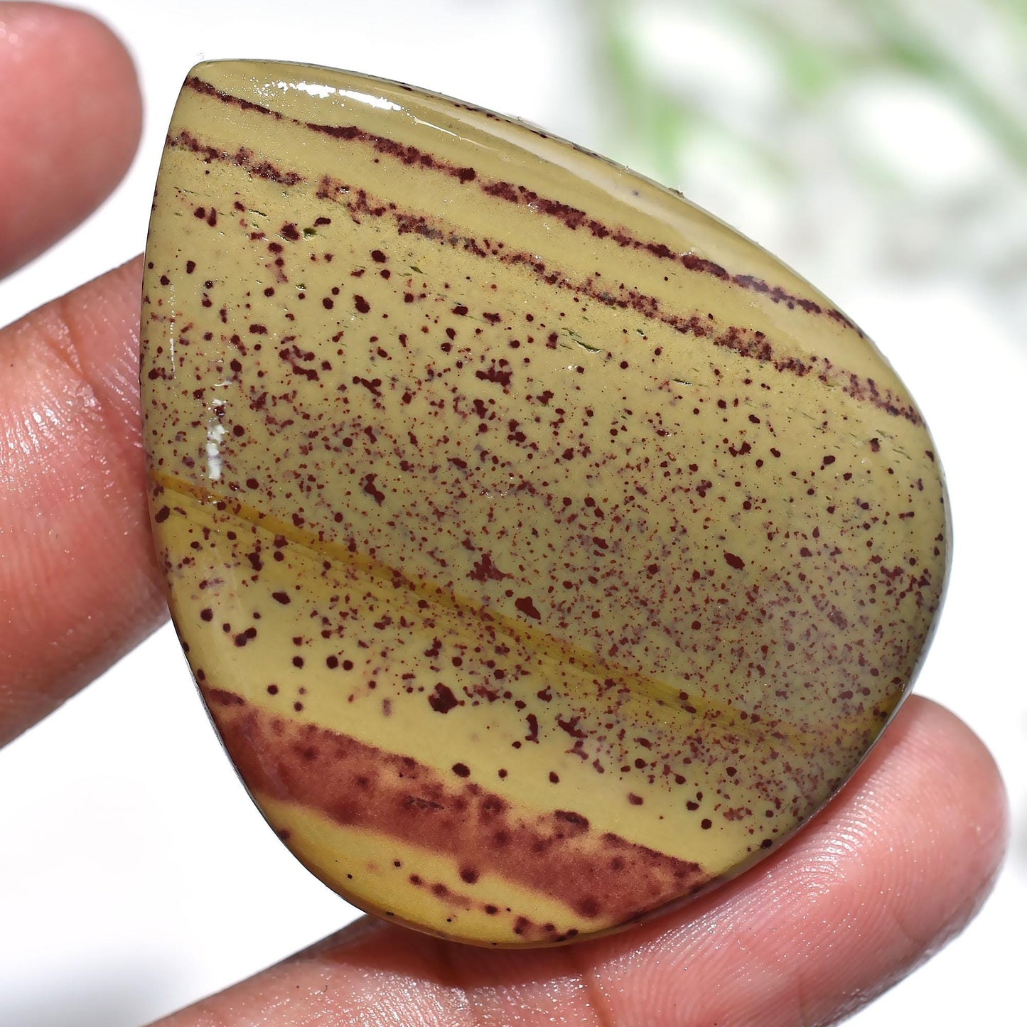 Imperial Jasper Gemstone - Smooth Pear Shape Flatback for Pendants | Wholesale Big Green Topaz Cabochons