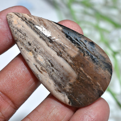 Brown Dendritic Opal Cabochon - Teardrop Shaped Gemstone, Flat Back Polished Stone