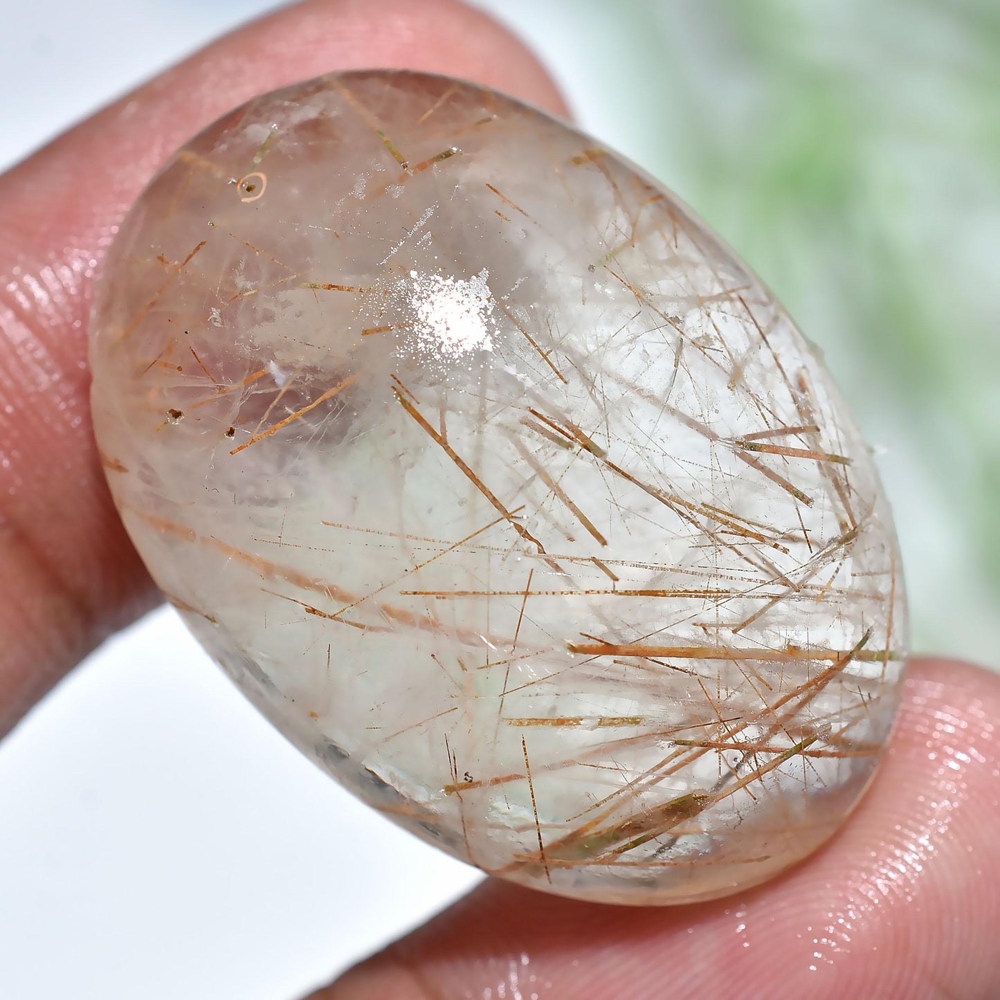 Golden Rutile Crystal - Oval Loose Gemstone for Pendant Making | Smooth Flat Back, Wholesale Prices