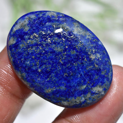 Lapis Lazuli Pendant – Oval Blue Gemstone with Silver Texture | Wholesale Flatback Cabochons