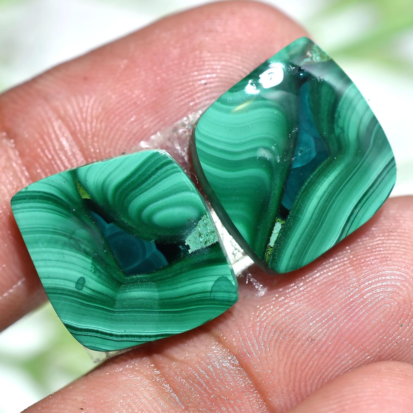 Stunning Malachite Cabochon Pair - Fancy Shaped Green Gemstones for Earring