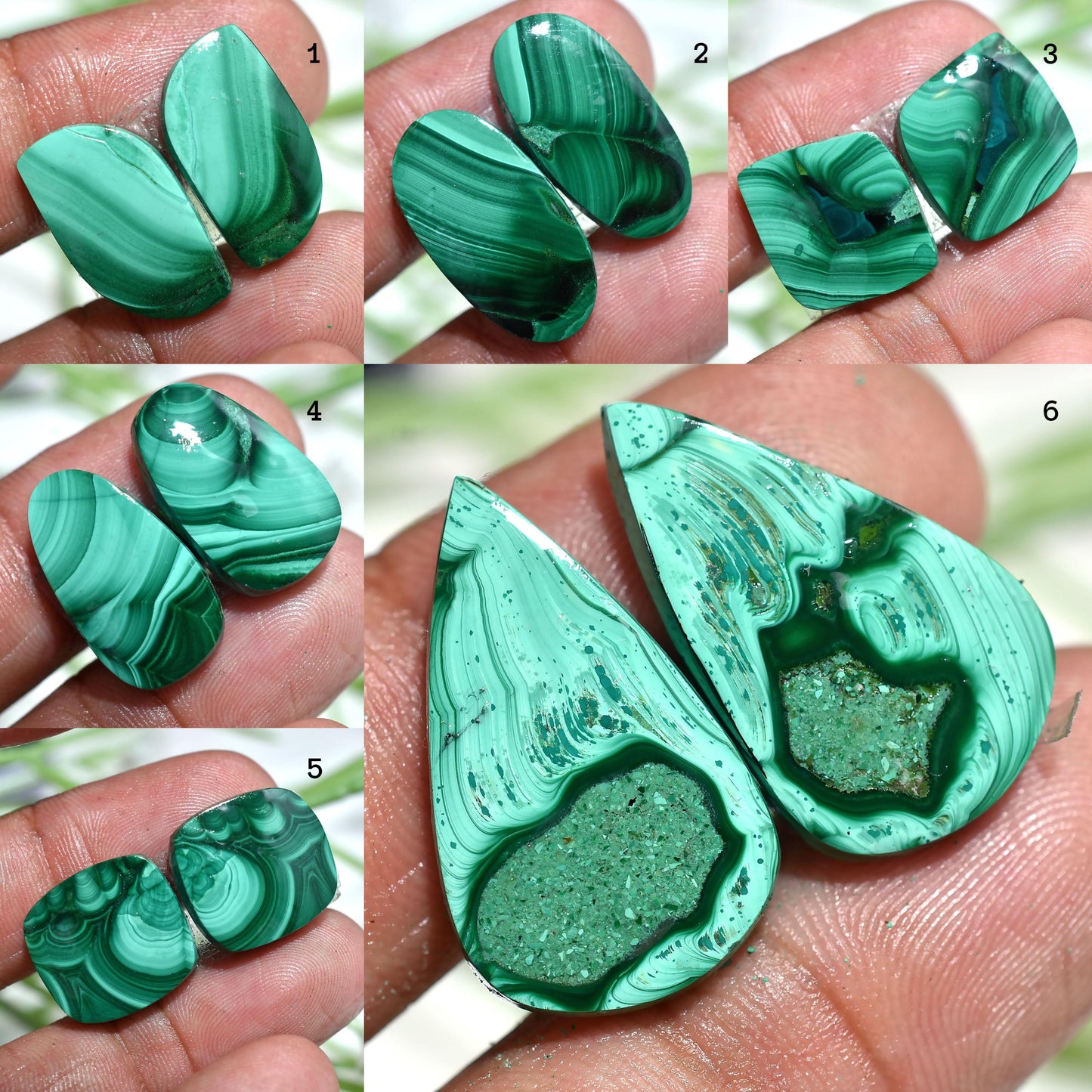 Stunning Malachite Cabochon Pair - Fancy Shaped Green Gemstones for Earring