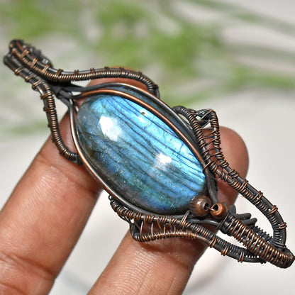 Deep Blue Labradorite Necklace – Designer Handmade Wire Wrapped Copper Pendant