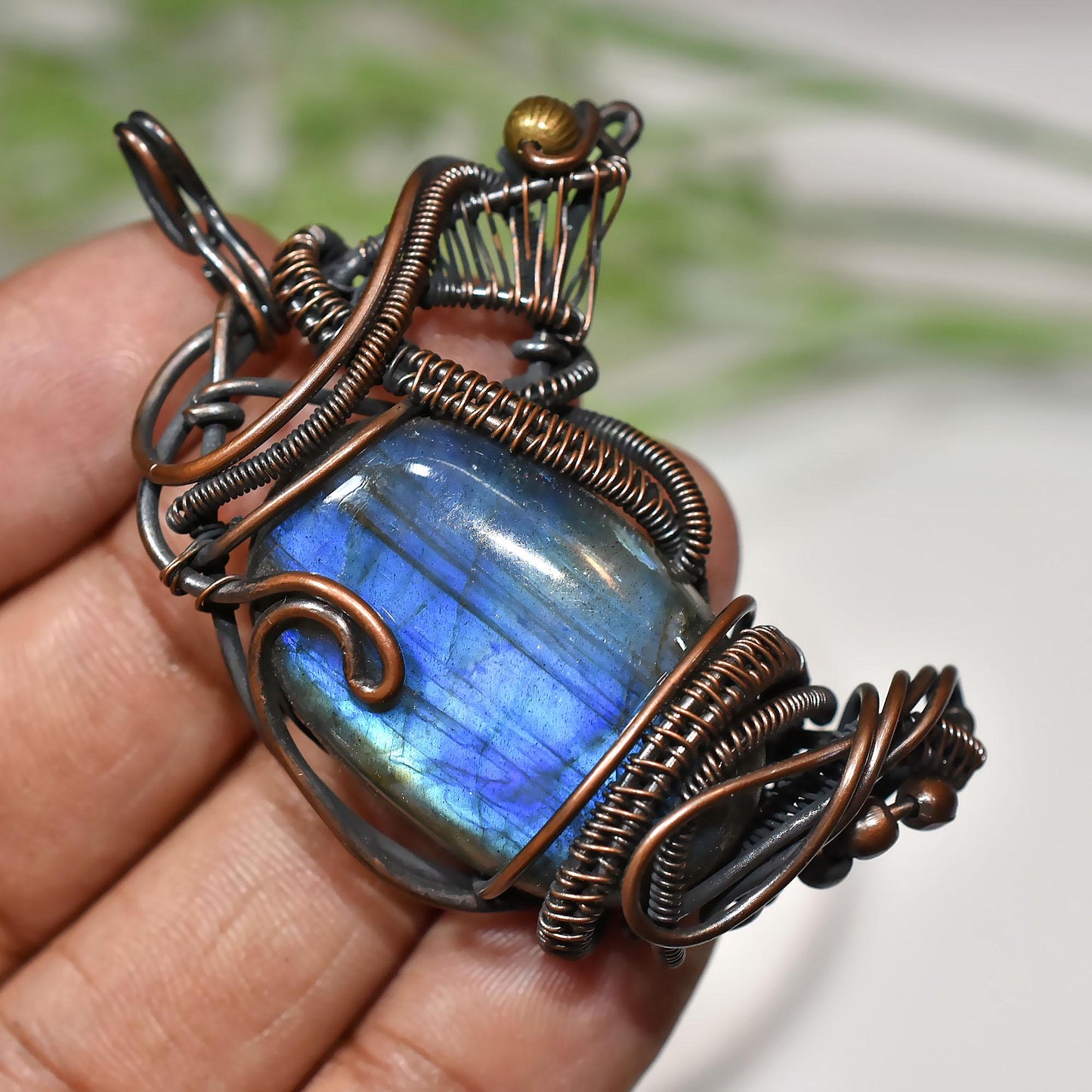 Deep Blue Labradorite Necklace – Designer Handmade Wire Wrapped Copper Pendant