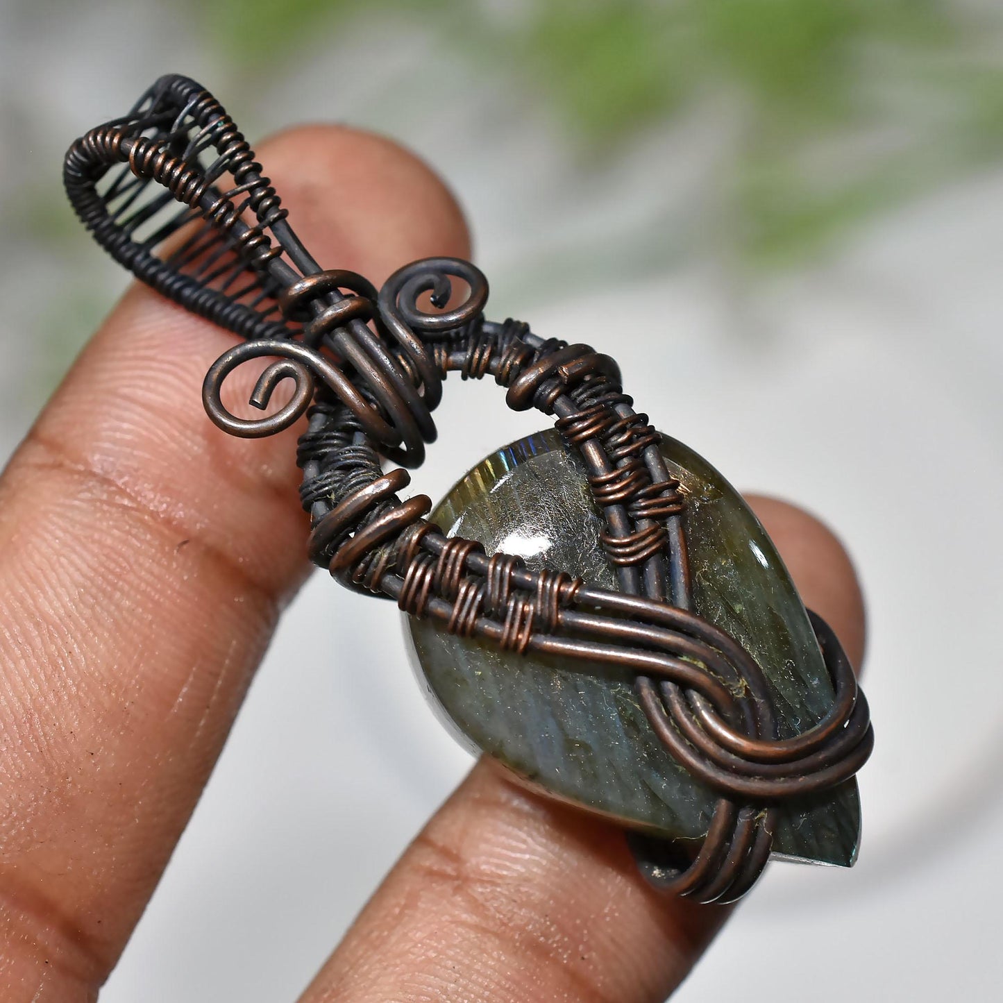 Unique Labradorite Pendant – Handmade Copper Wire Wrapped Necklace for Women