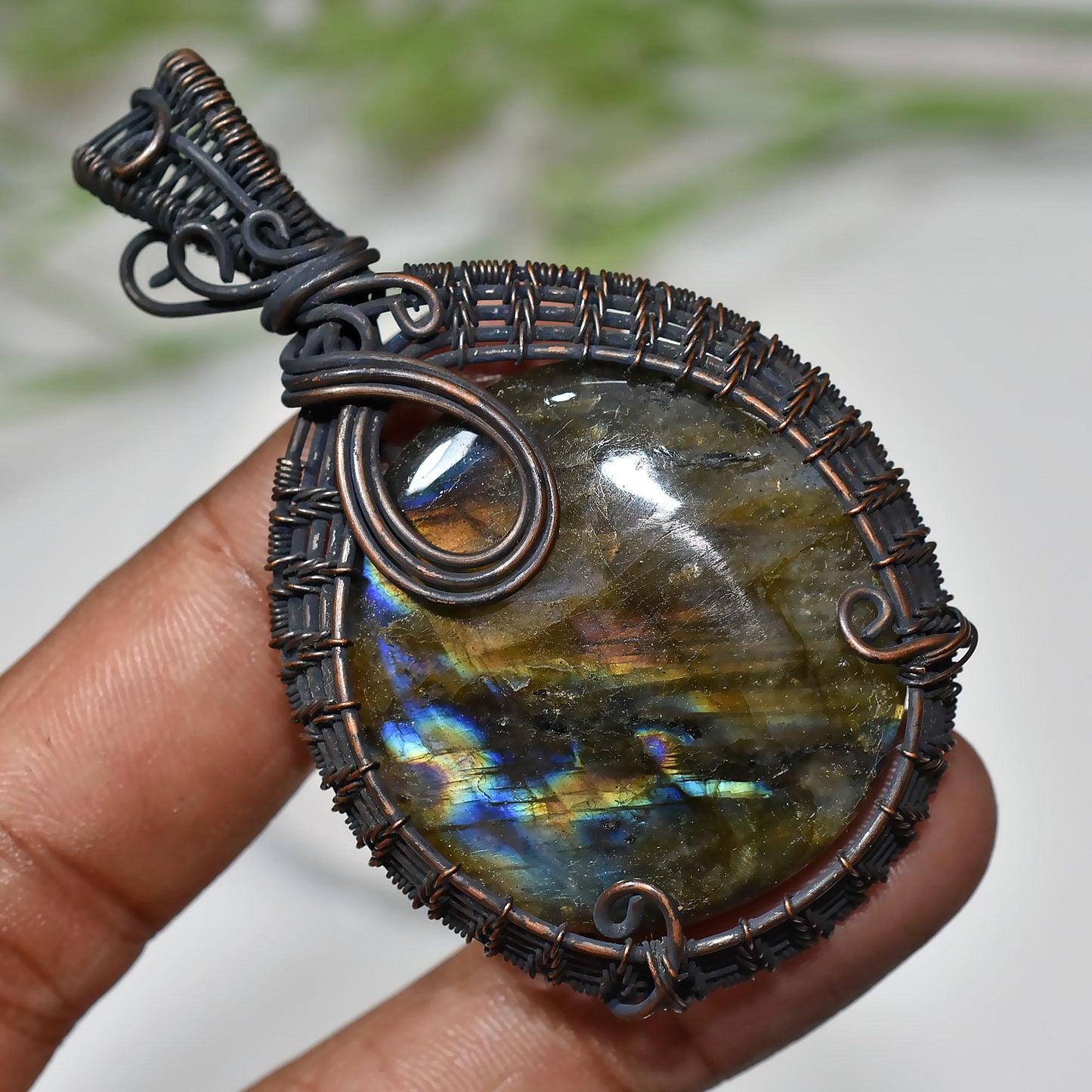 Unique Labradorite Pendant – Handmade Copper Wire Wrapped Necklace for Women