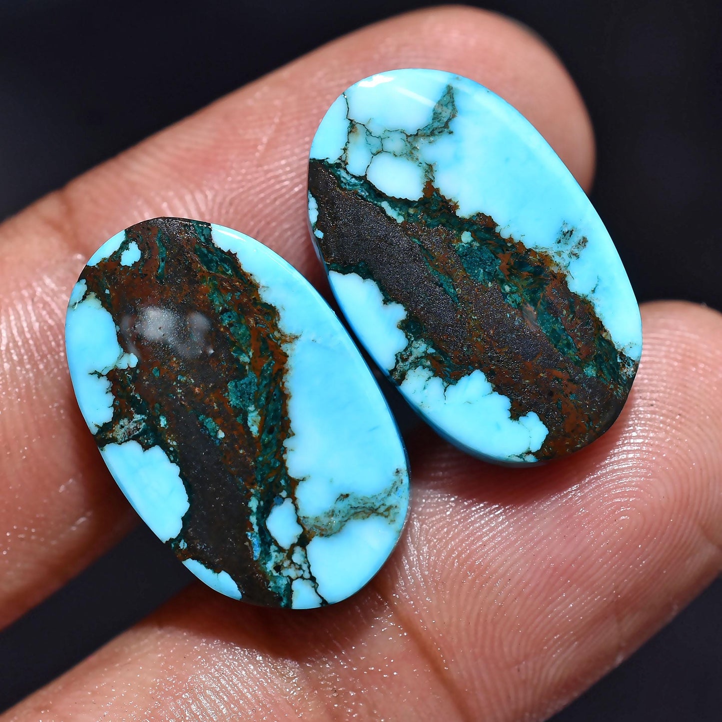 Blue Turquoise Wild Horse Cabochon Pair – Oval Dyed Healing Crystals at Wholesale Prices