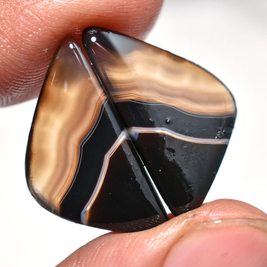 Unique Fancy Shape Banded Agate Pair, Natural Agate Gemstones