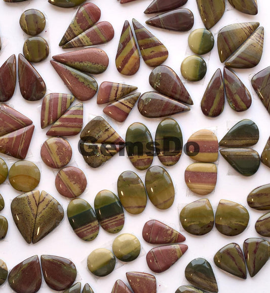 Imperial Jasper Pair Bulk Cabochon, Wholesale Banded Green Jasper Lot