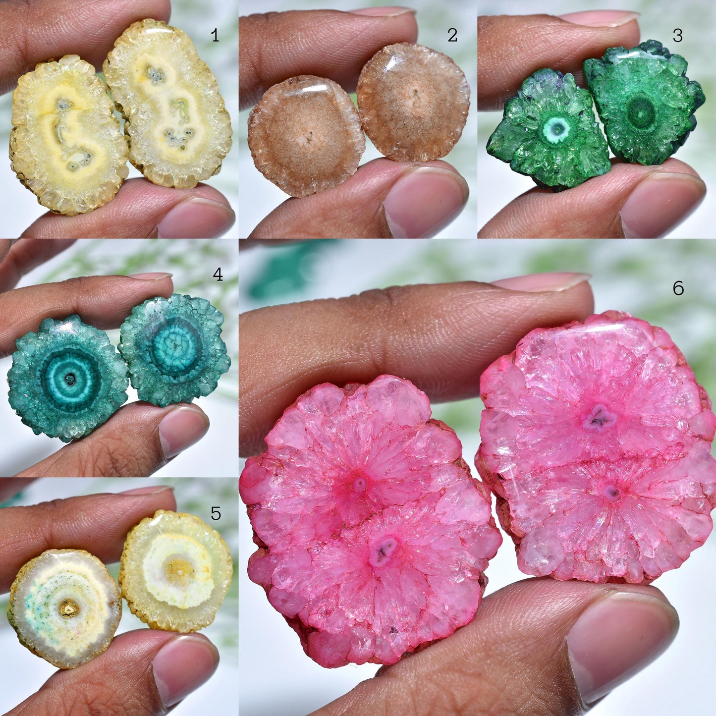 Beautiful Solar Quartz Pair Cabochon – Round Geode Stalactite Gemstones