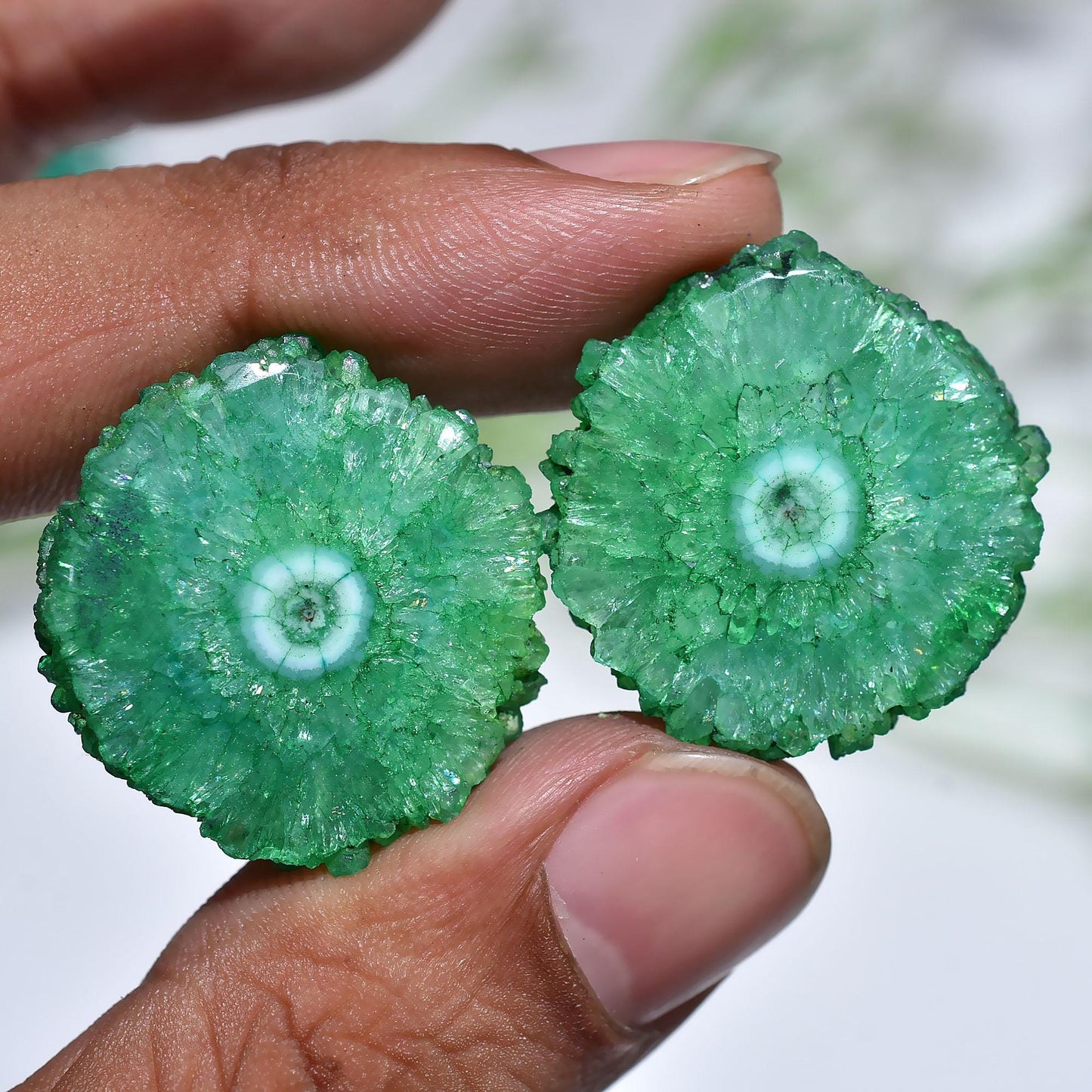 Amazing Solar Quartz Cabochon Pair – Geode Agate Stalactite Slices for Earring