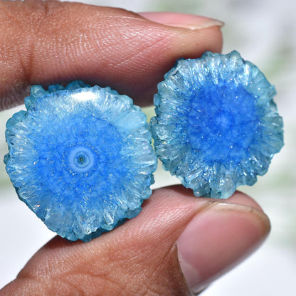 Amazing Solar Quartz Cabochon Pair – Geode Agate Stalactite Slices for Earring