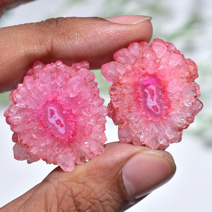 Amazing Solar Quartz Cabochon Pair – Geode Agate Stalactite Slices for Earring