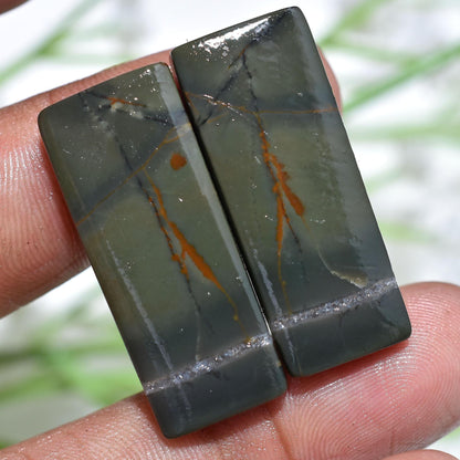 100% Natural Bloodstone Pair – Rectangle Cabochon for Earrings, Flat Back Agate Slice